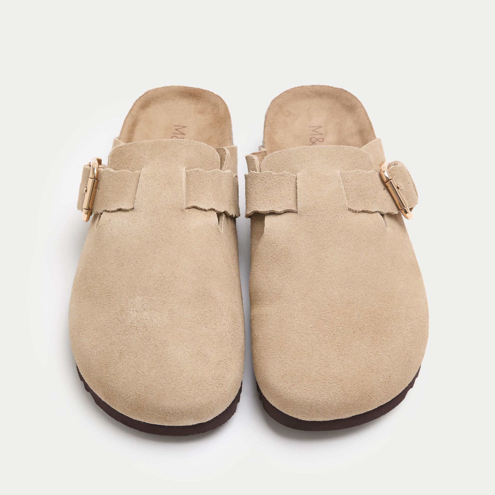 Suede Scallop Edge Strap Clogs