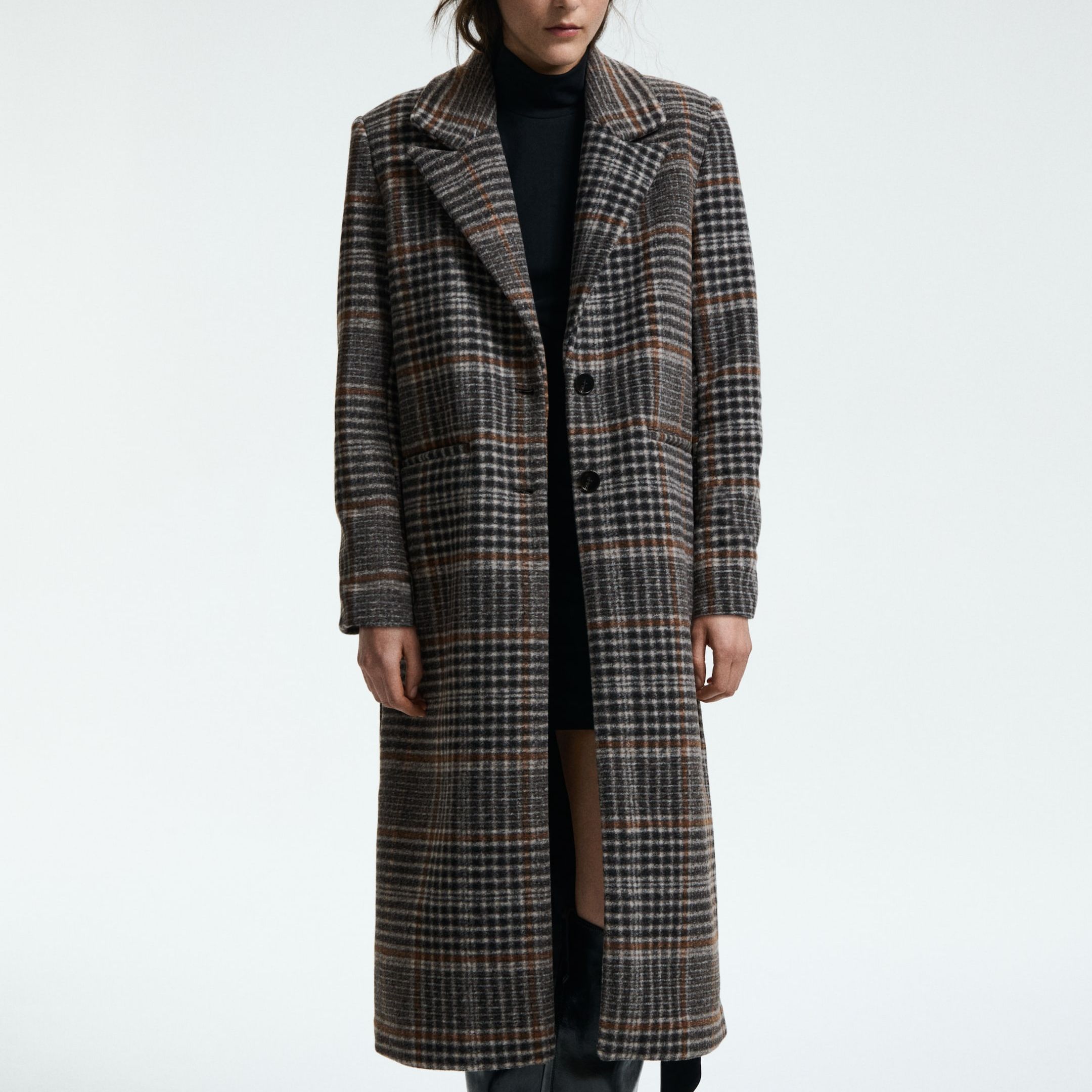 Single-Breasted Coat - Dark Grey/checked