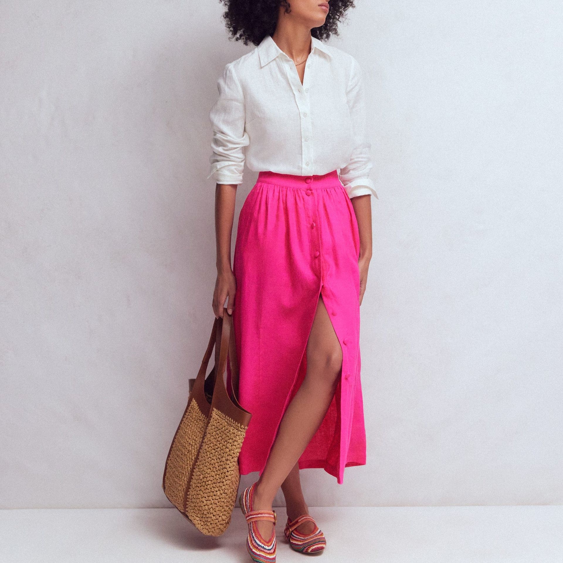 Emma Linen Maxi Skirt-Pink Peony