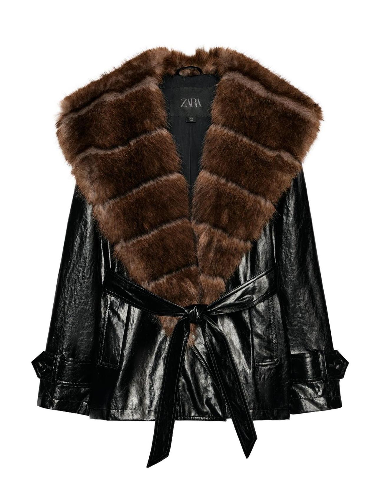 Zw Collection Leather Effect Trench Coat - Black - Xs