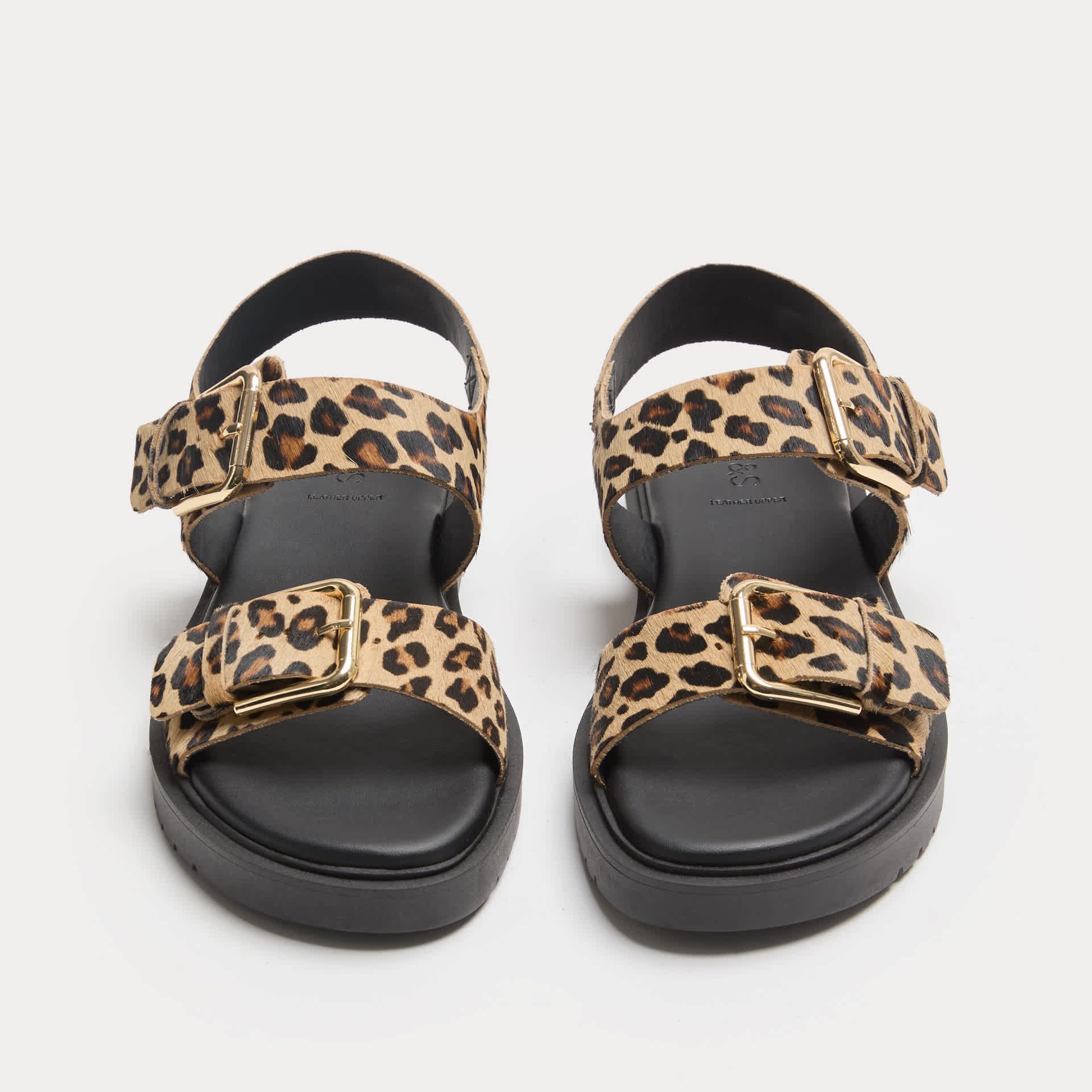 Leather Leopard Print Flatform Sandals