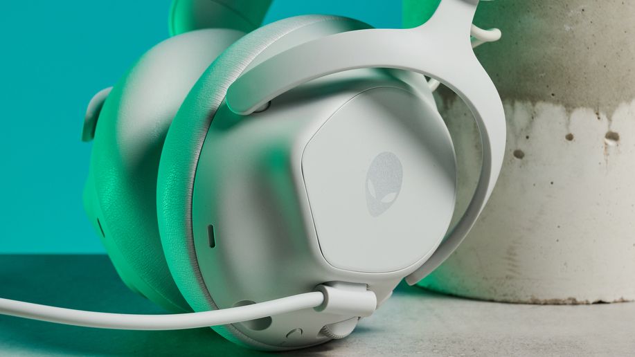 A lunar light white Alienware Pro Wireless Gaming Headset