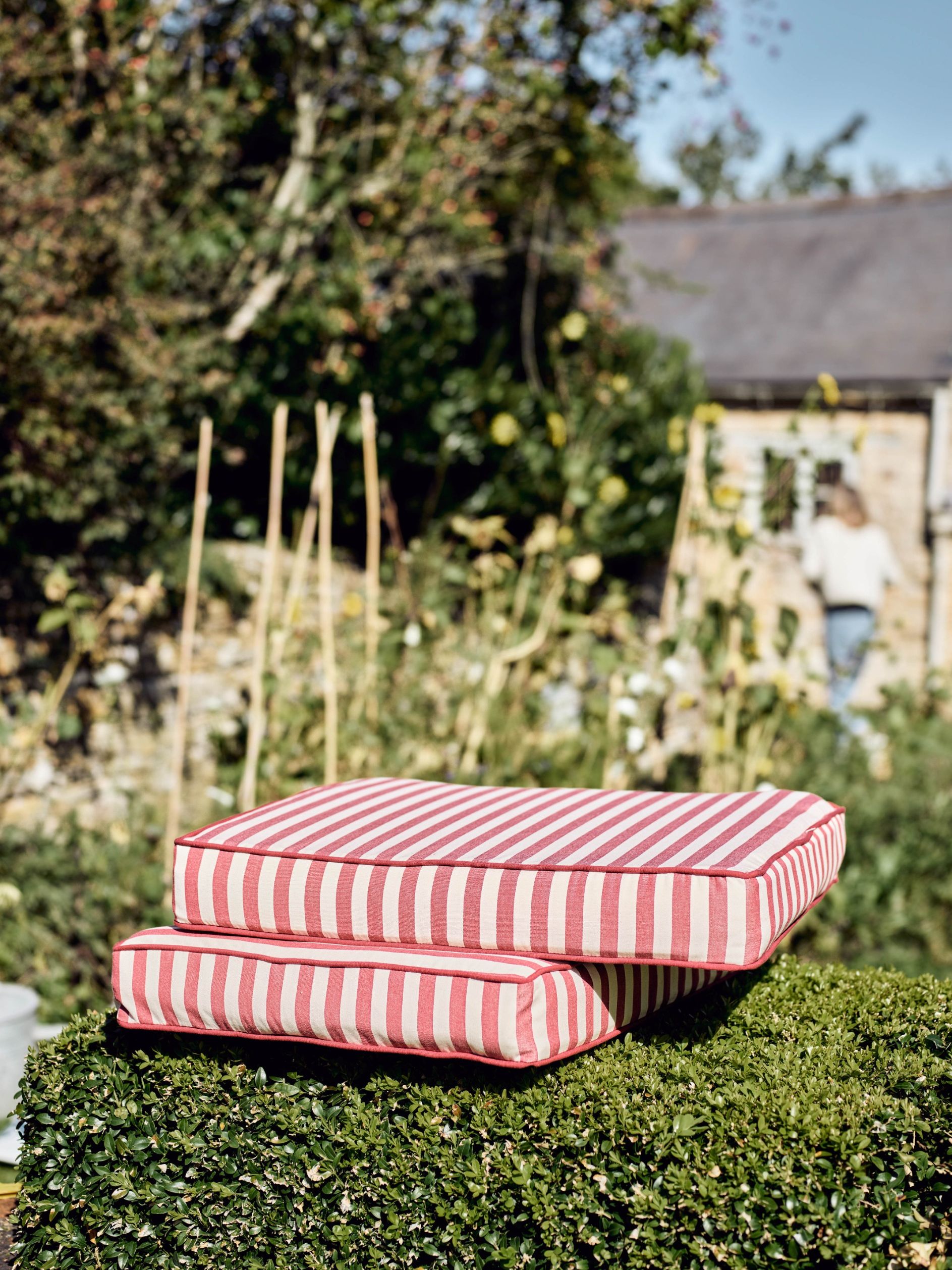 Sudbury Garden Furniture Cushion, Fine Red Awning Stripe