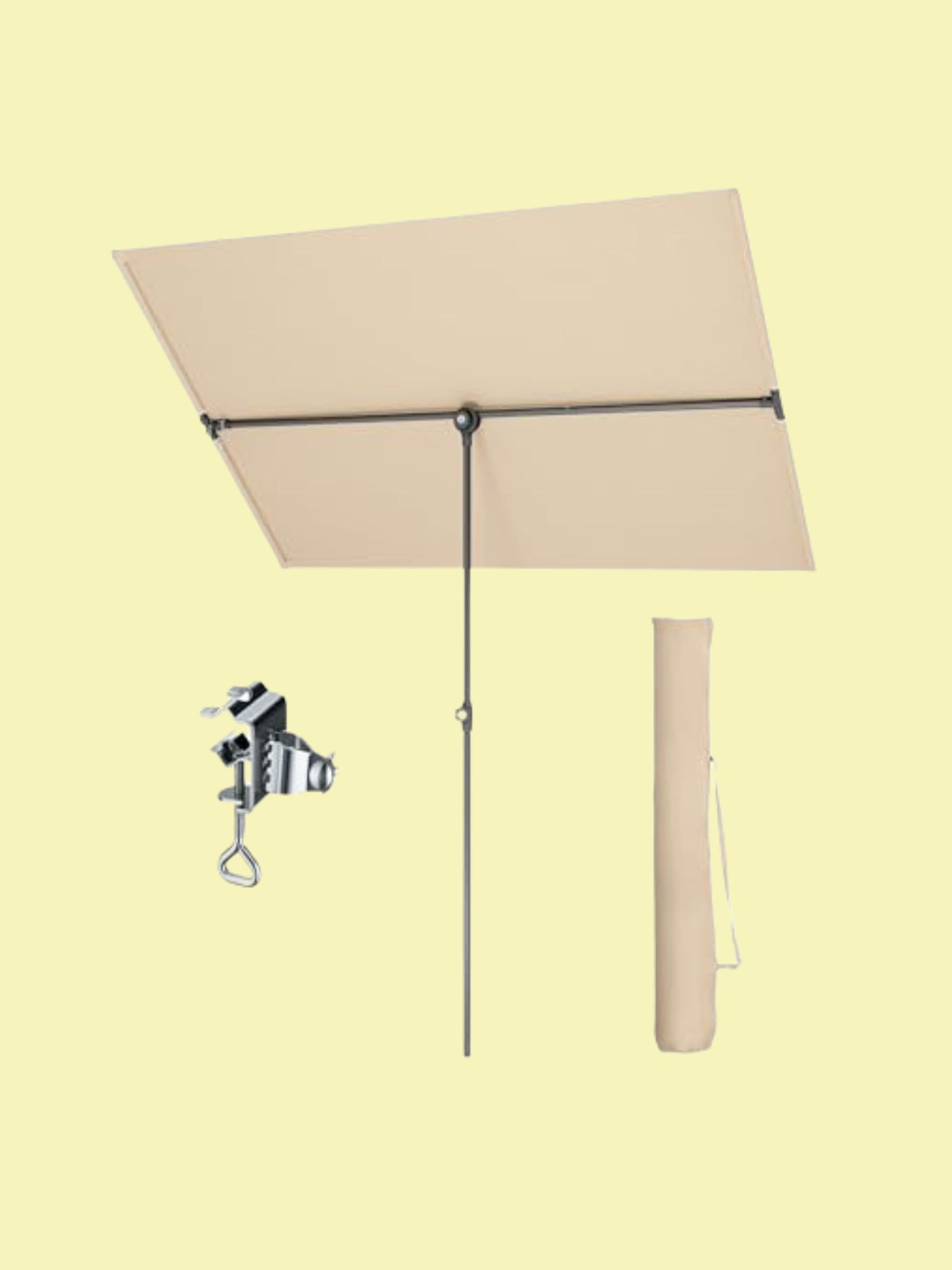Phi Villa 1.8x1.3m 360&amp;deg;tilting Parasol With Cover &amp;amp; Clamp, Aluminum Height Adjustable Garden Parasol, Portable Patio Umbrella, Sun Shade Uv50+ Protection for Balcony, Beige