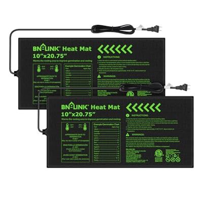 Bn-Link Durable Seedling Heat Mat for Seed Starting 10" X 20.75", 2 Pack Waterproof Warming Mat Plant Heating Pad for Seed Germination, Indoor Growing, Hydroponic, Greenhouse, Etl Listed