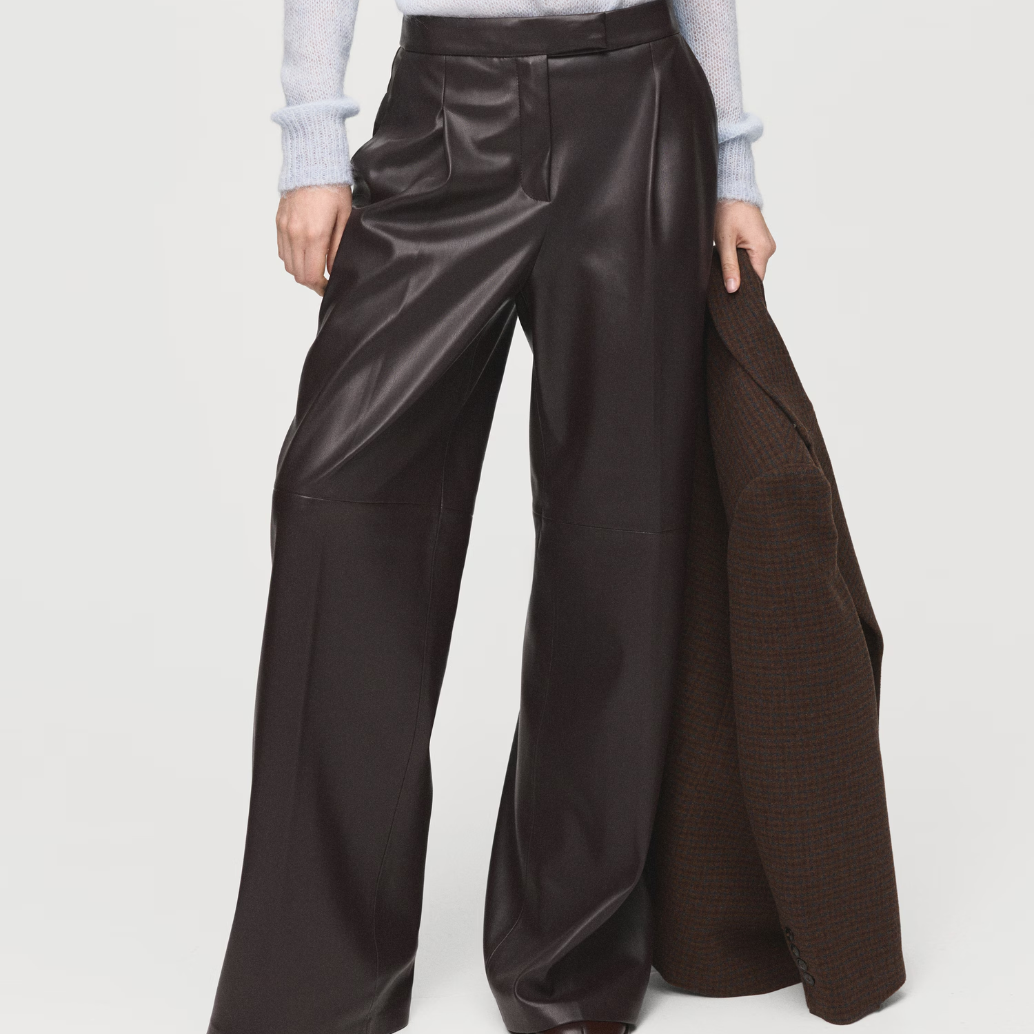 Mango faux-leather brown trousers
