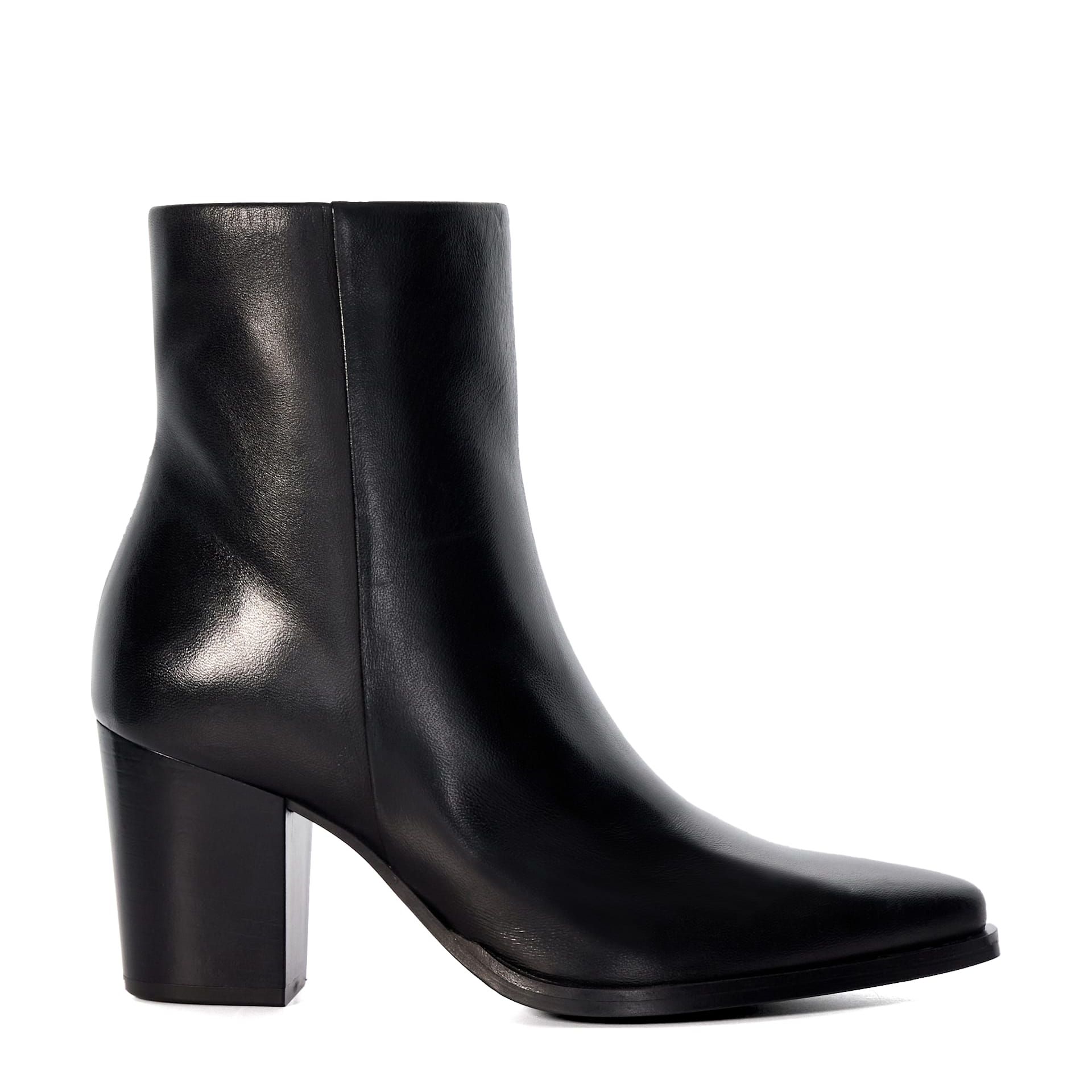 Leather Block Heel Pointed Ankle Boots