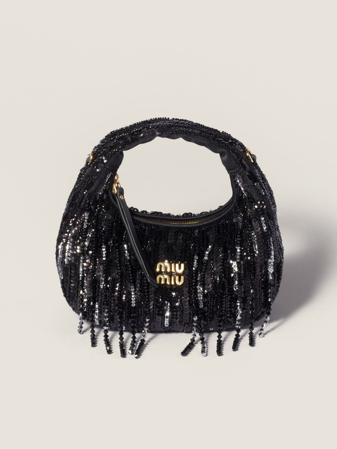 Wander Satin Mini-Bag With Crystal and Sequin Fringe