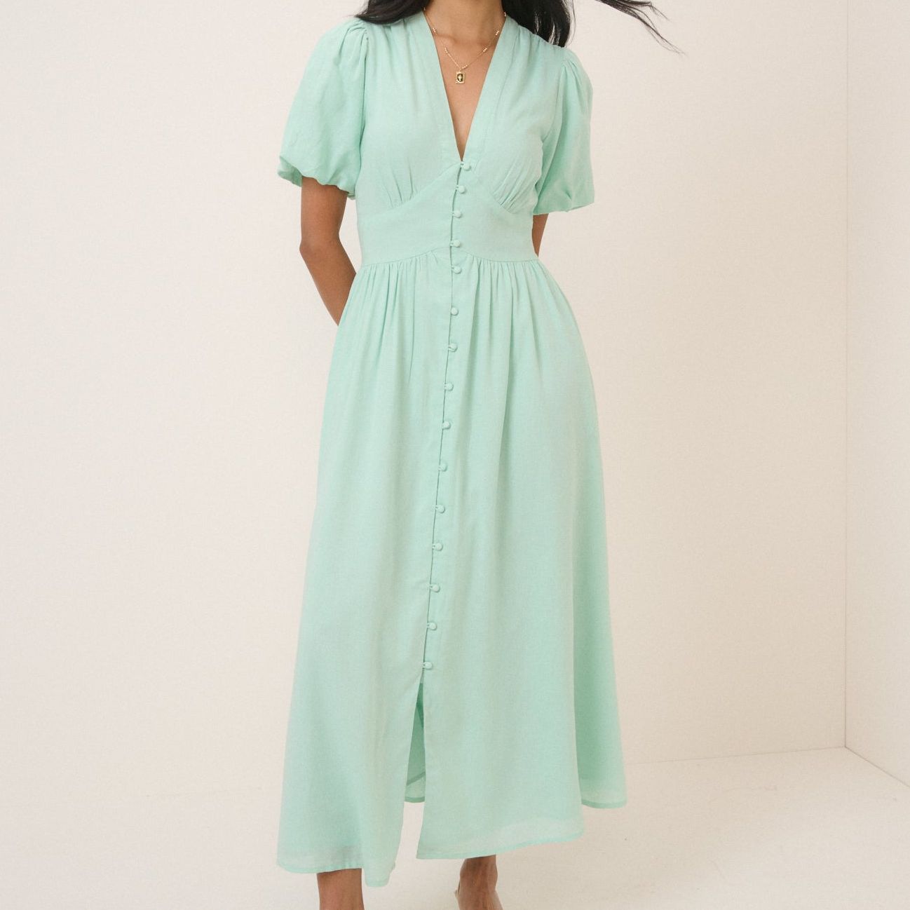 Mint Green Short Sleeve Starlight Midi Dress