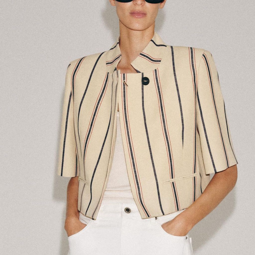 Zw Collection Cropped Striped Blazer - Beige - Xs