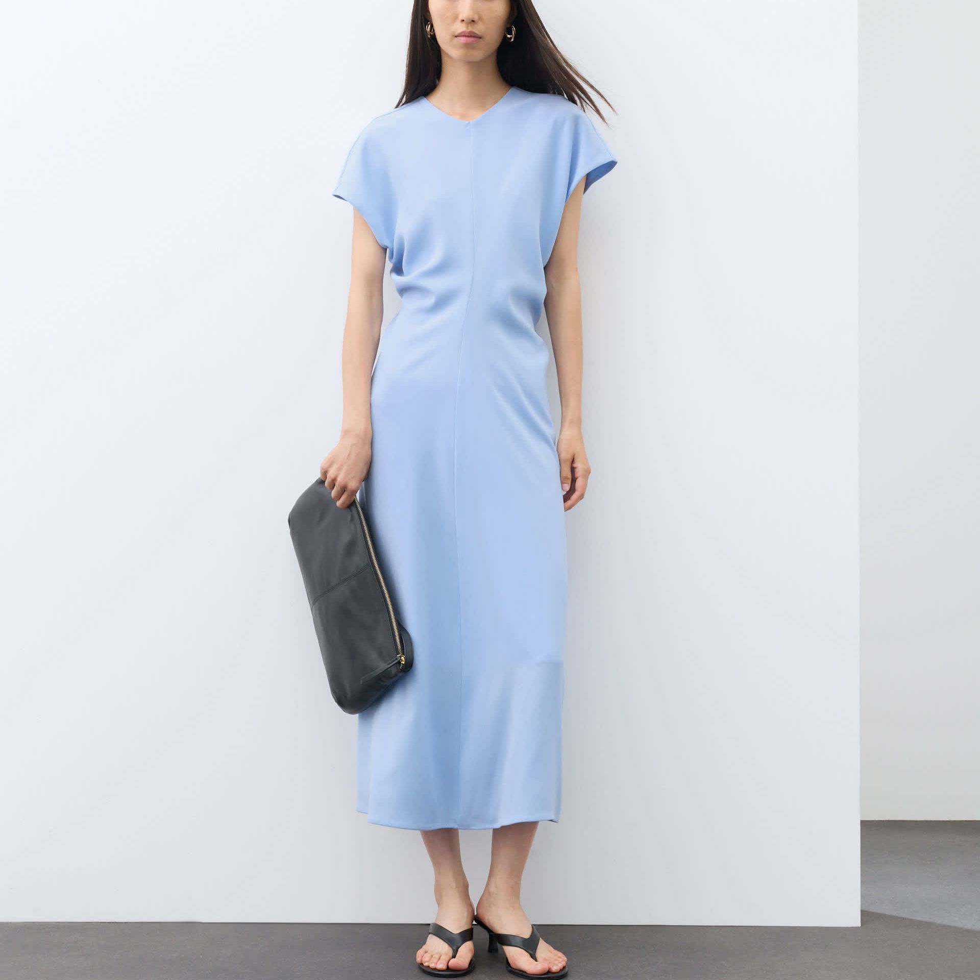 V-Neck Midi Waisted Dress