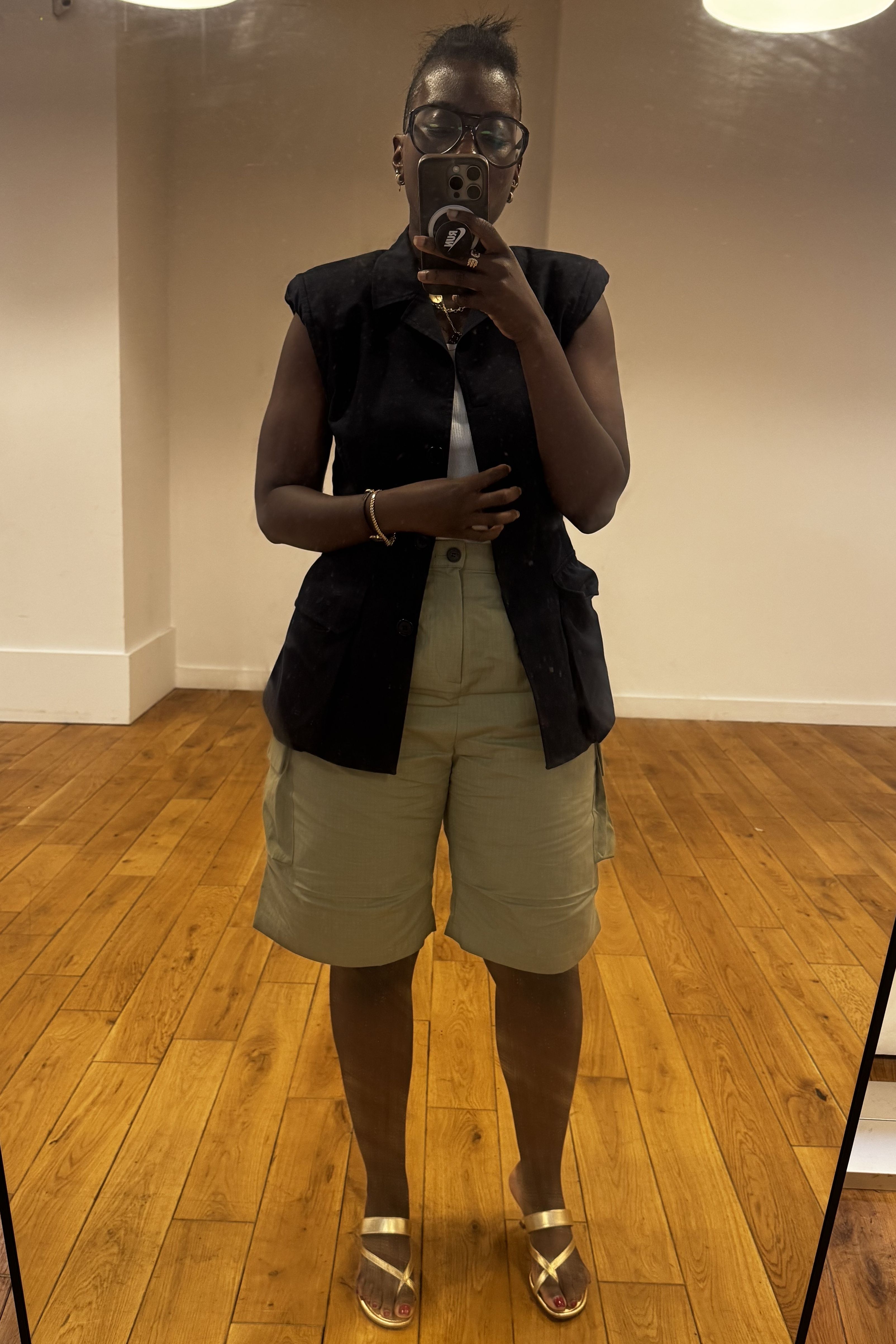 Nikki Ogunnaike wearing cargo shorts