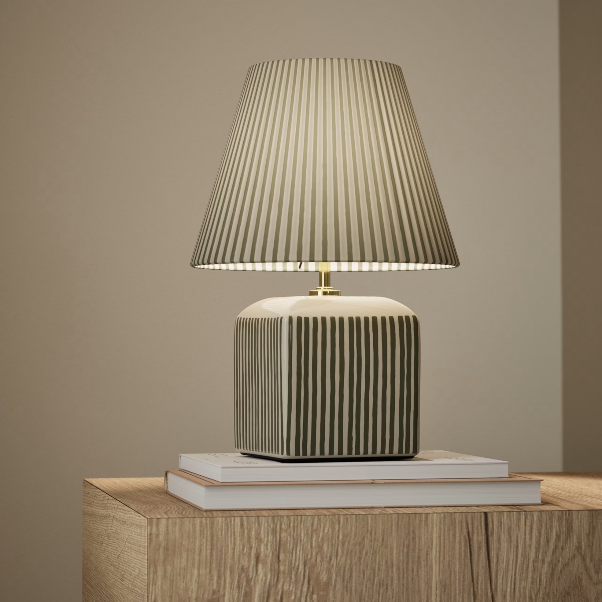 M&amp;amp;S, Joshua Ceramic Striped Rechargeable Table Lamp