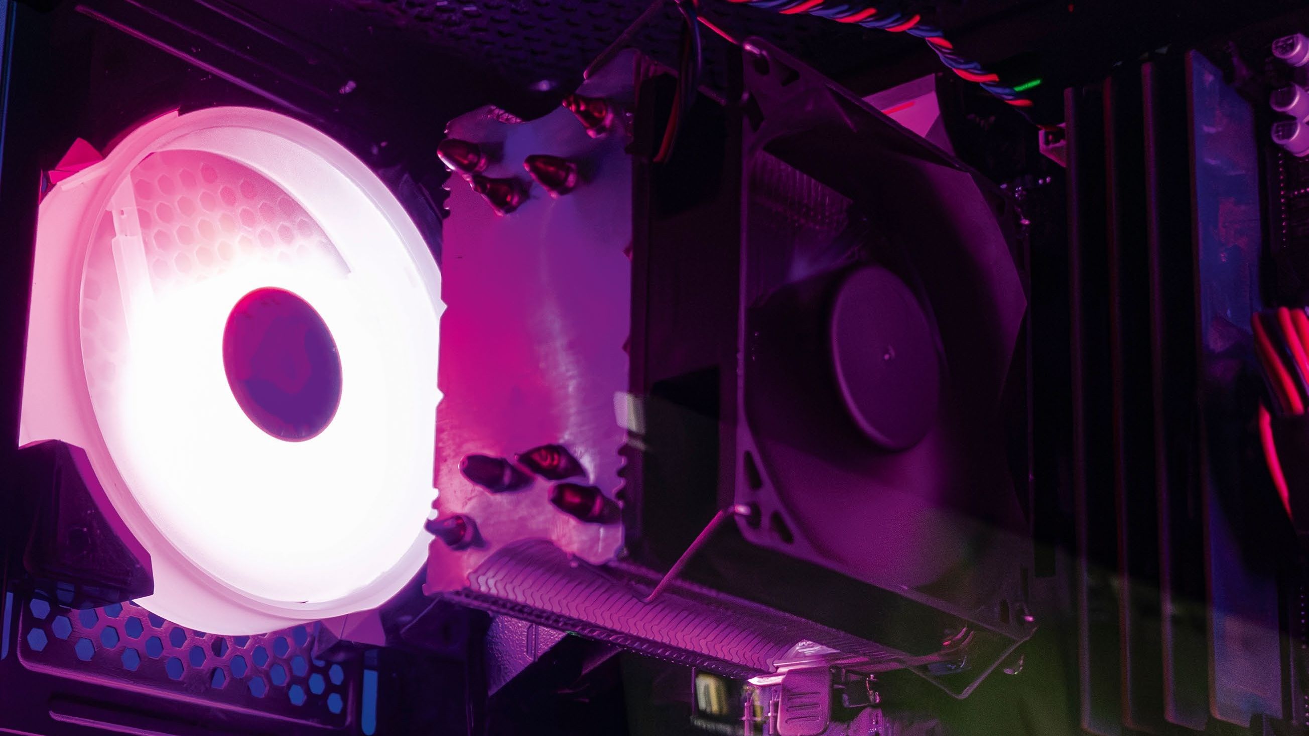 Modern gaming computer in neon light in the cyberpunk style