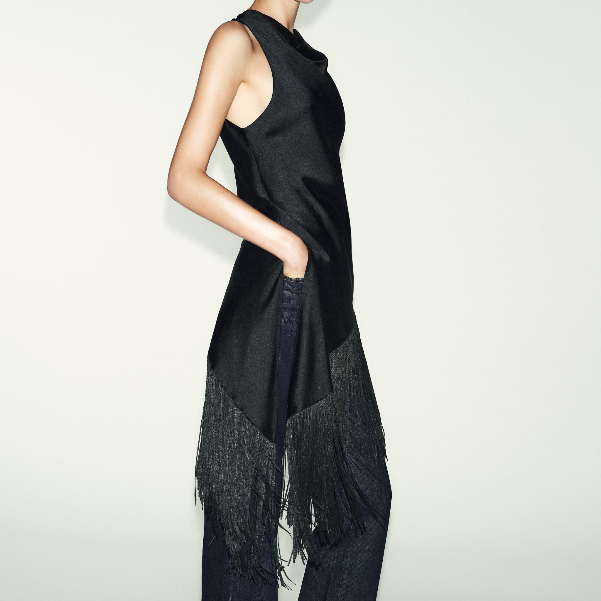 Long Satin Top With Fringing