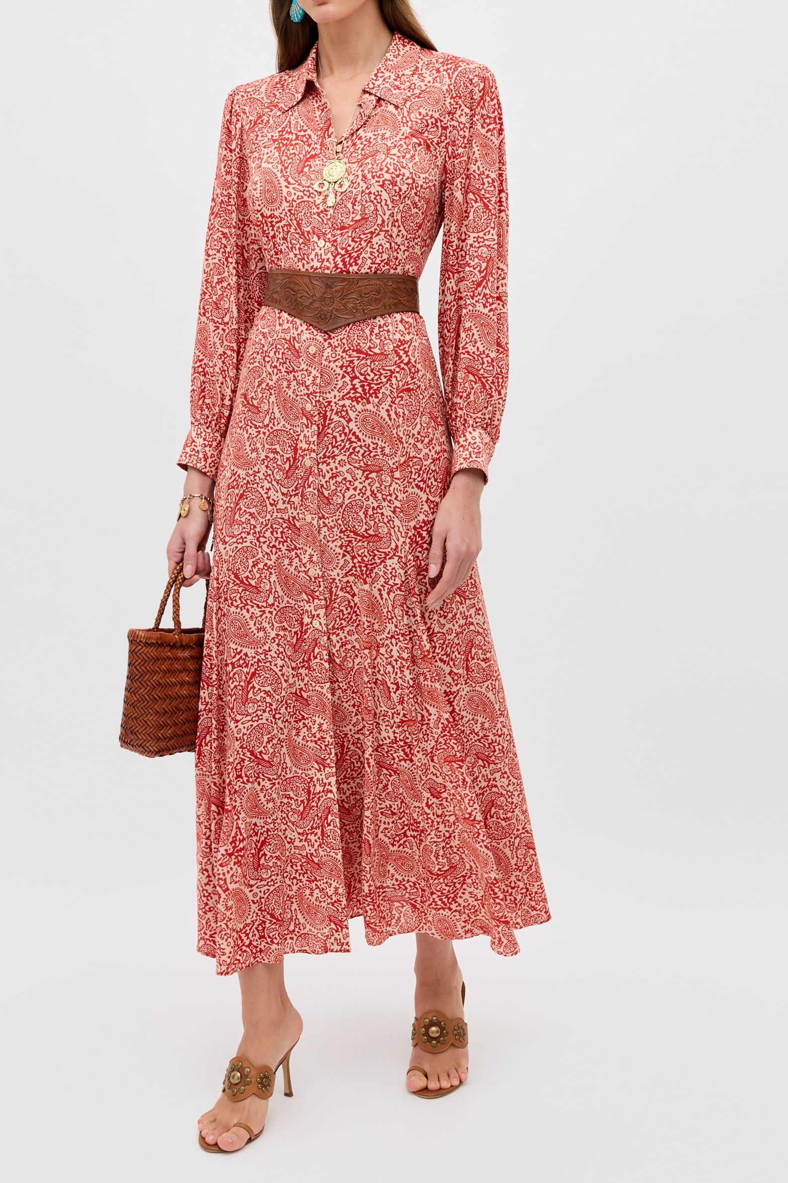 Maddison Dress in Woodcut Gremlin Red