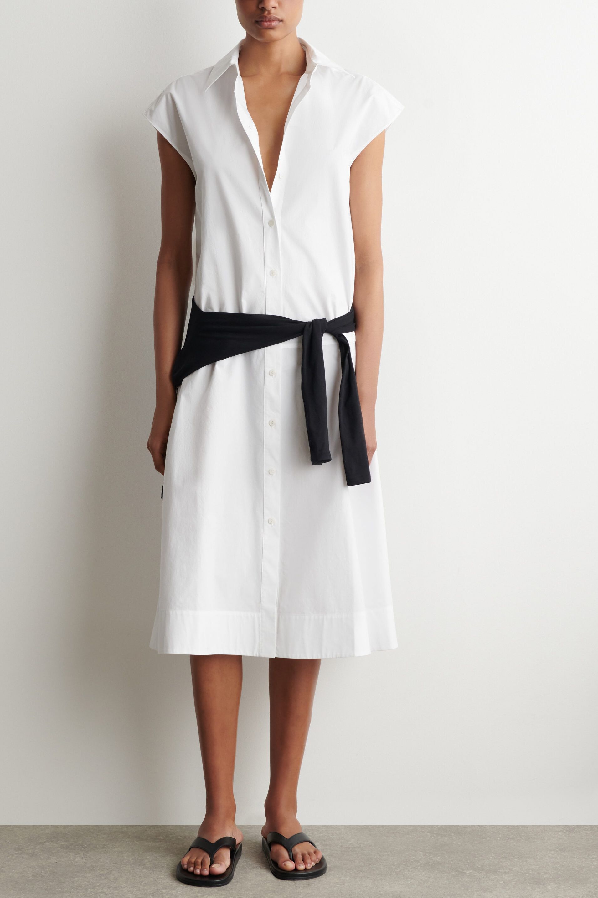 Sleeveless Cotton-Poplin Shirt Dress