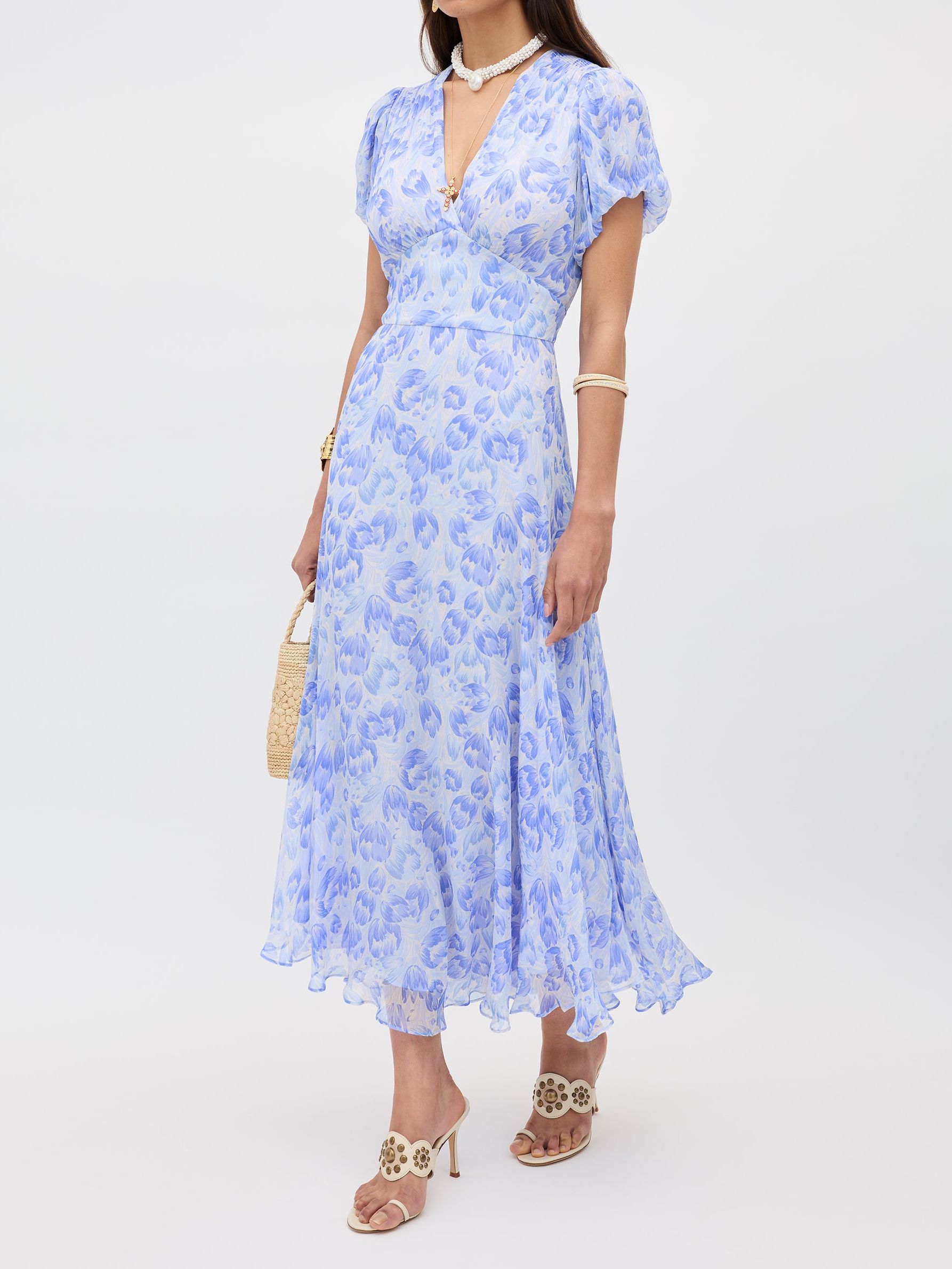 Corrine Chiffon Dress in Tulip Fields Cornflower Blue