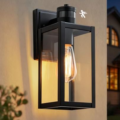 Ftl Motion Sensor Outdoor Wall Lights, Upgraded Dusk to Dawn Outdoor Lighting, Black Outside Wall Sconce With Sensor, E27 Porch Pir Sensor Wall Lantern, Ip44 Exterior Security Light for Garden Patio