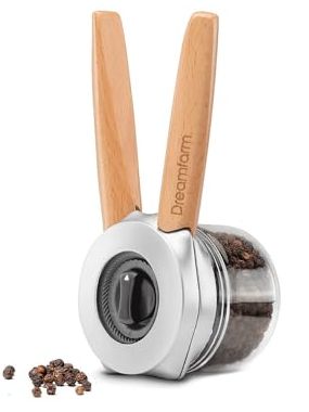 Dreamfarm Ortwo Original Ergonomic 1-Or-2-Handed Re-Fillable Pepper, Spice, Seed, Coffee Mill With 6 Grind Settings - 2oz Beechwood