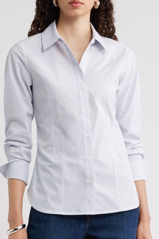 Poplin Waisted Button Down Shirt
