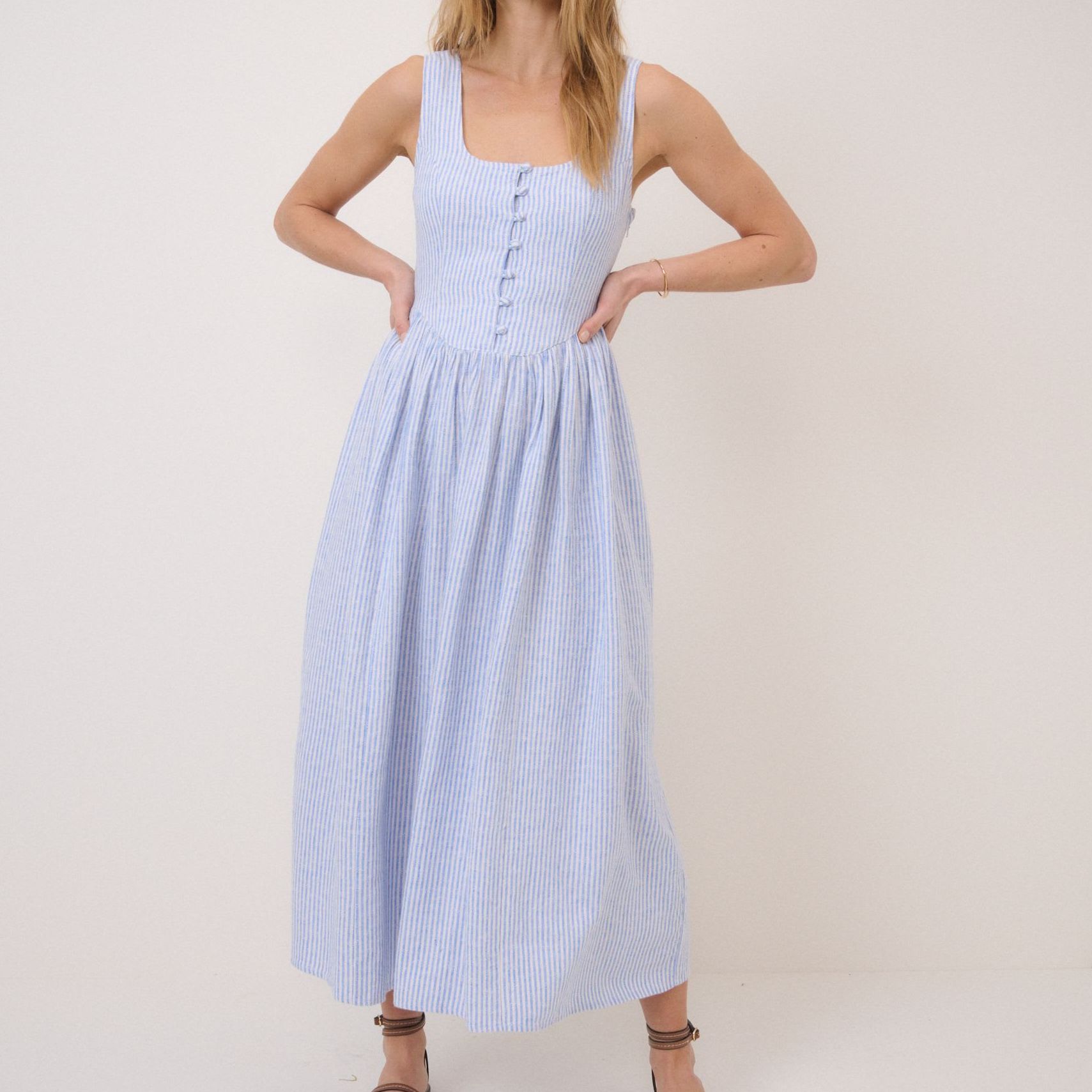 Lyocell Rich Striped Midi Skater Dress