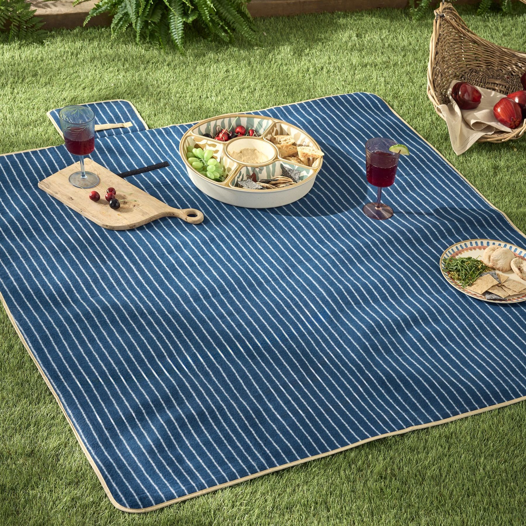 Blue Stripe Fleece Picnic Blanket - Size One