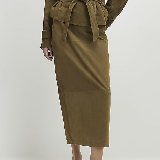 River Island Green Suede Maxi Skirt