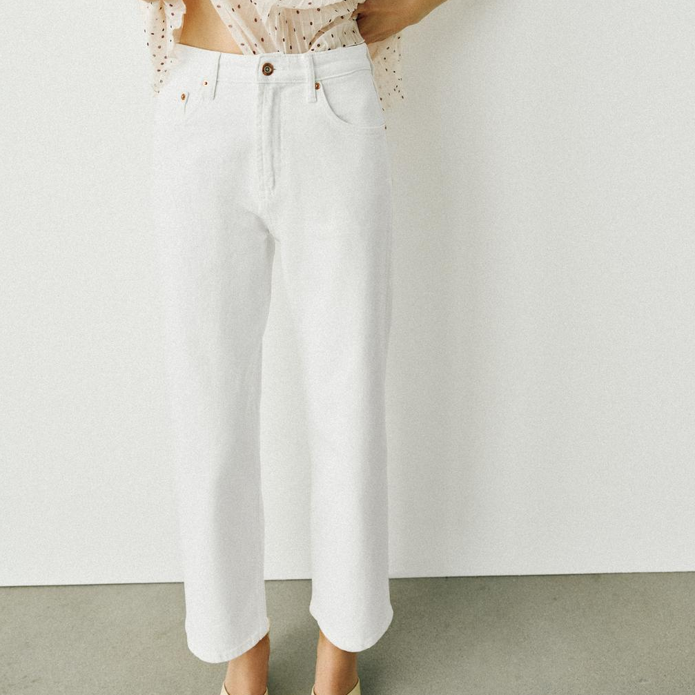 Zara, White Straight High-Waist Jeans