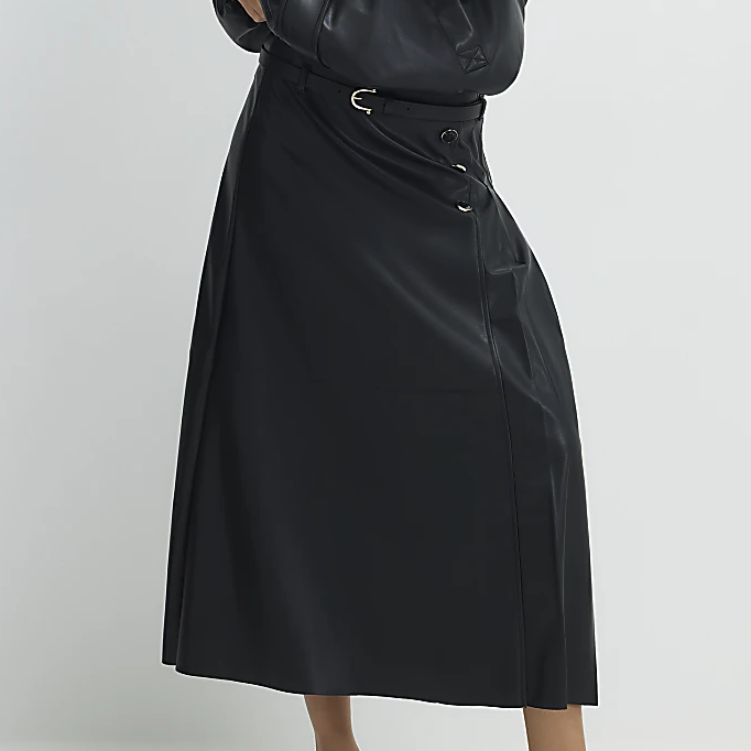 River Island Faux Leather Midi Skirt