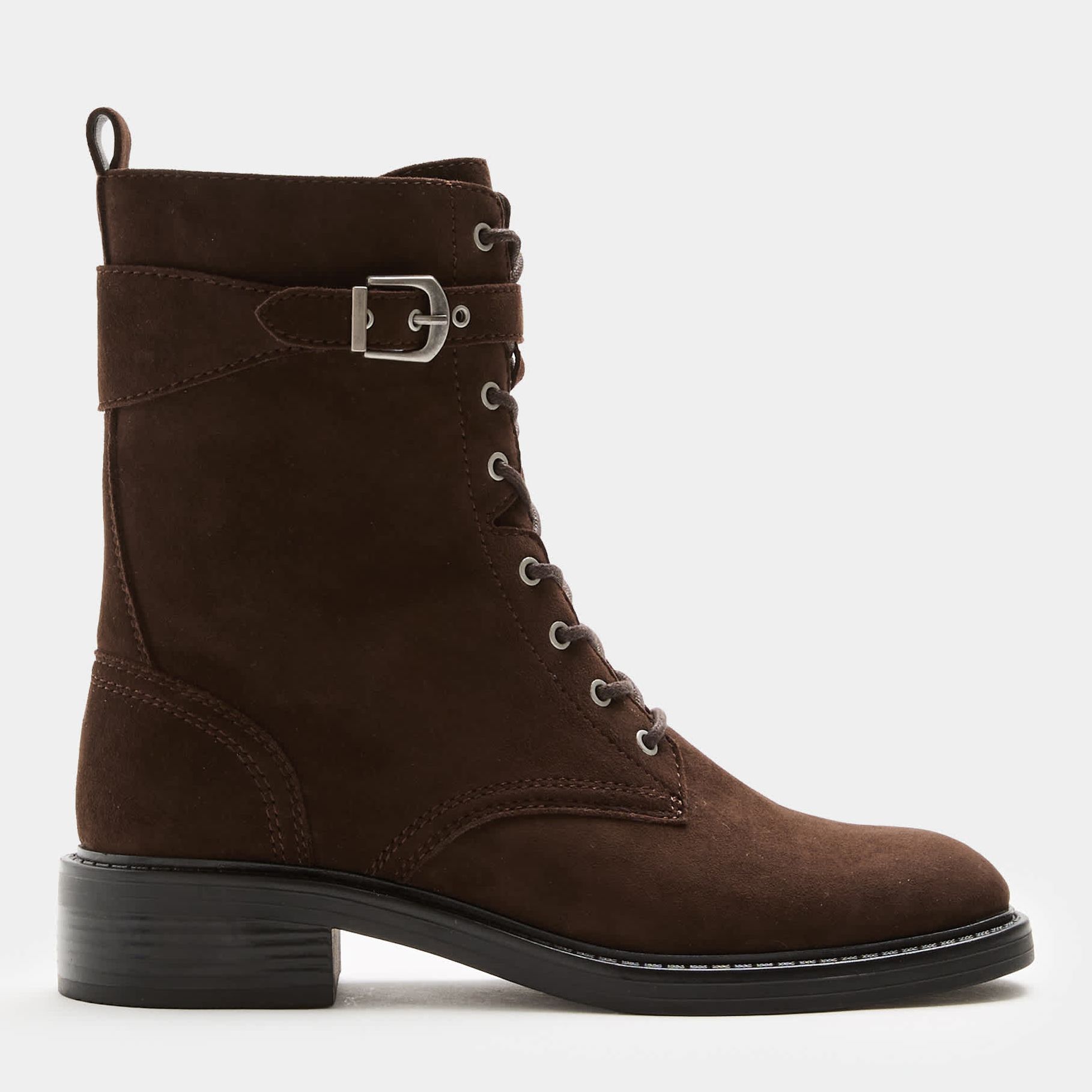 Suede Lace Up Block Heel Ankle Boots