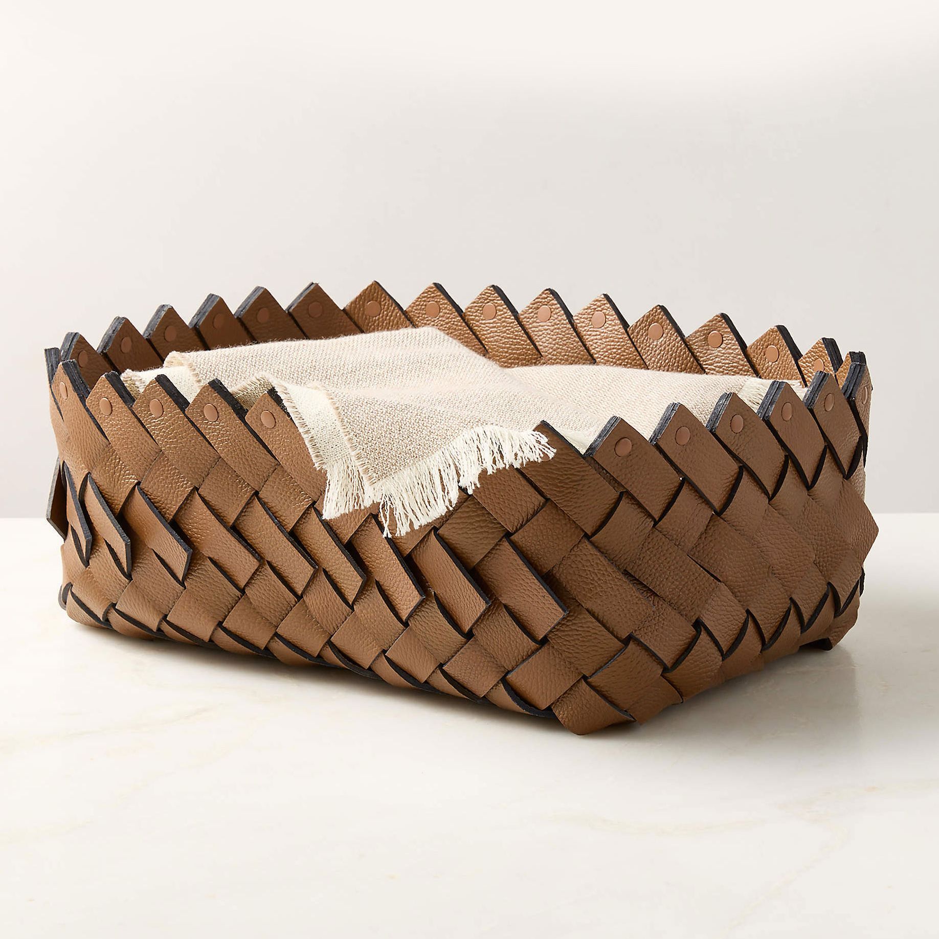 CB2, Willa Woven Saddle Leather Storage Basket