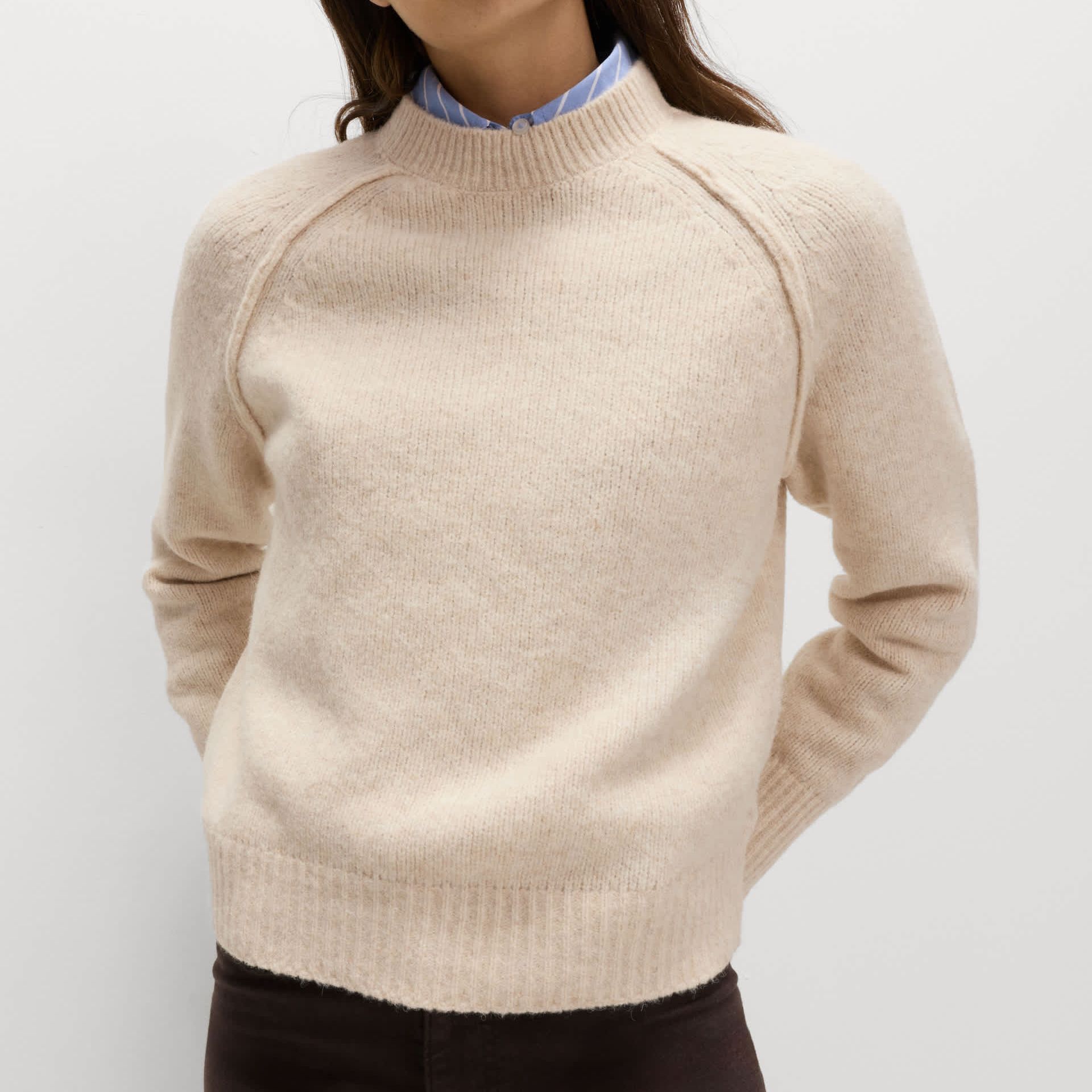 Textured Crew Neck Jumper With Wool
