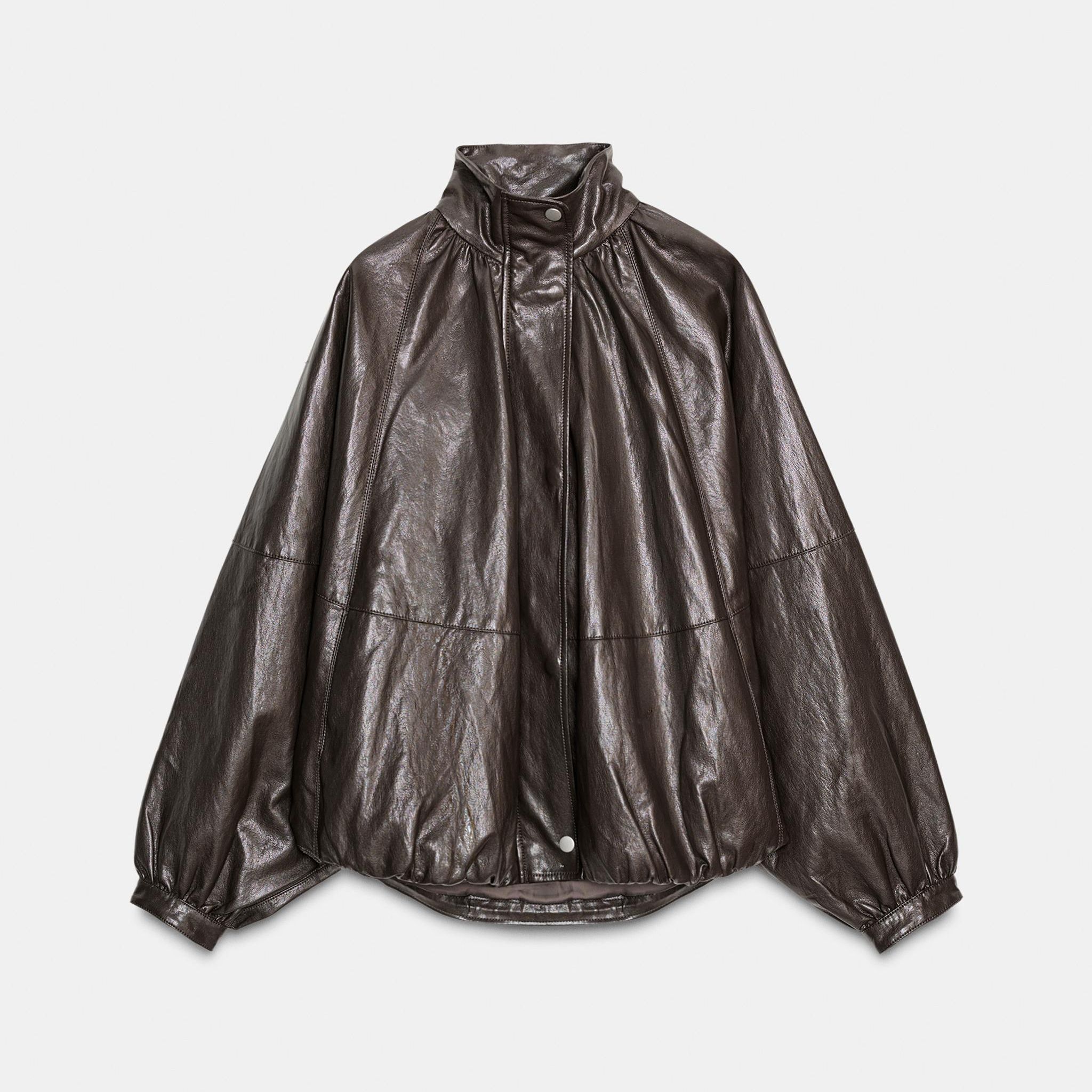 Zw Collection Faux Leather Bomber Jacket