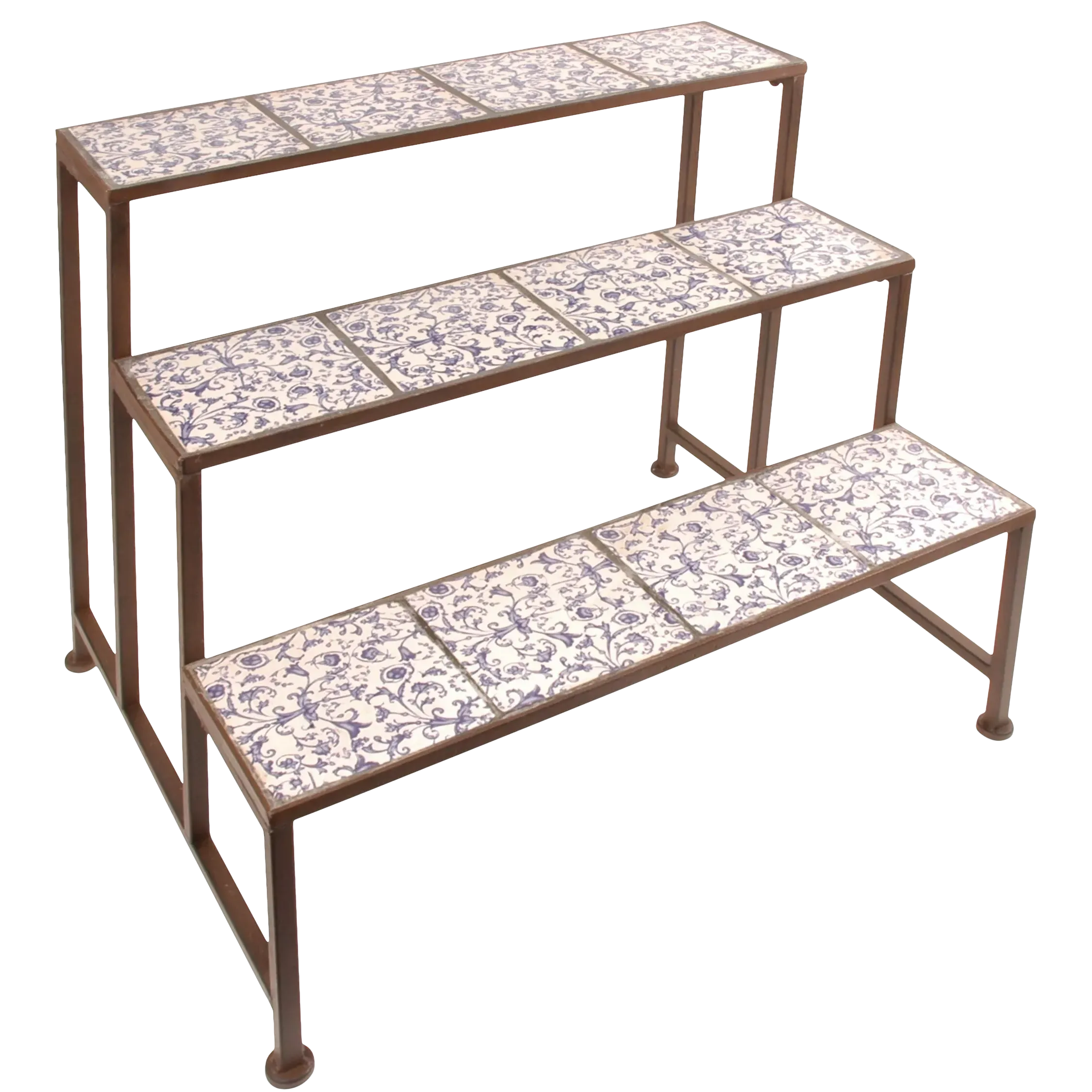 Fallen Fruits Chinoiserie Ceramic Tile 3 Step Etagere Plant Stand, Blue