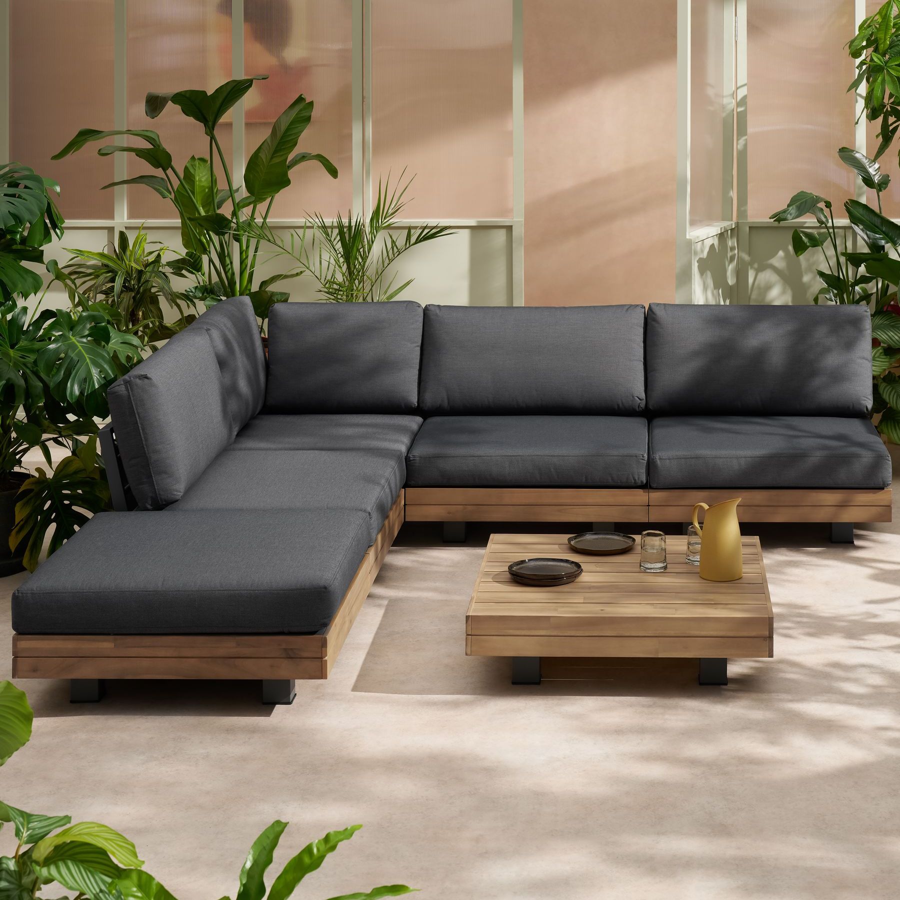 Made.com Grey Avarna Garden Wood Corner Lounge Set