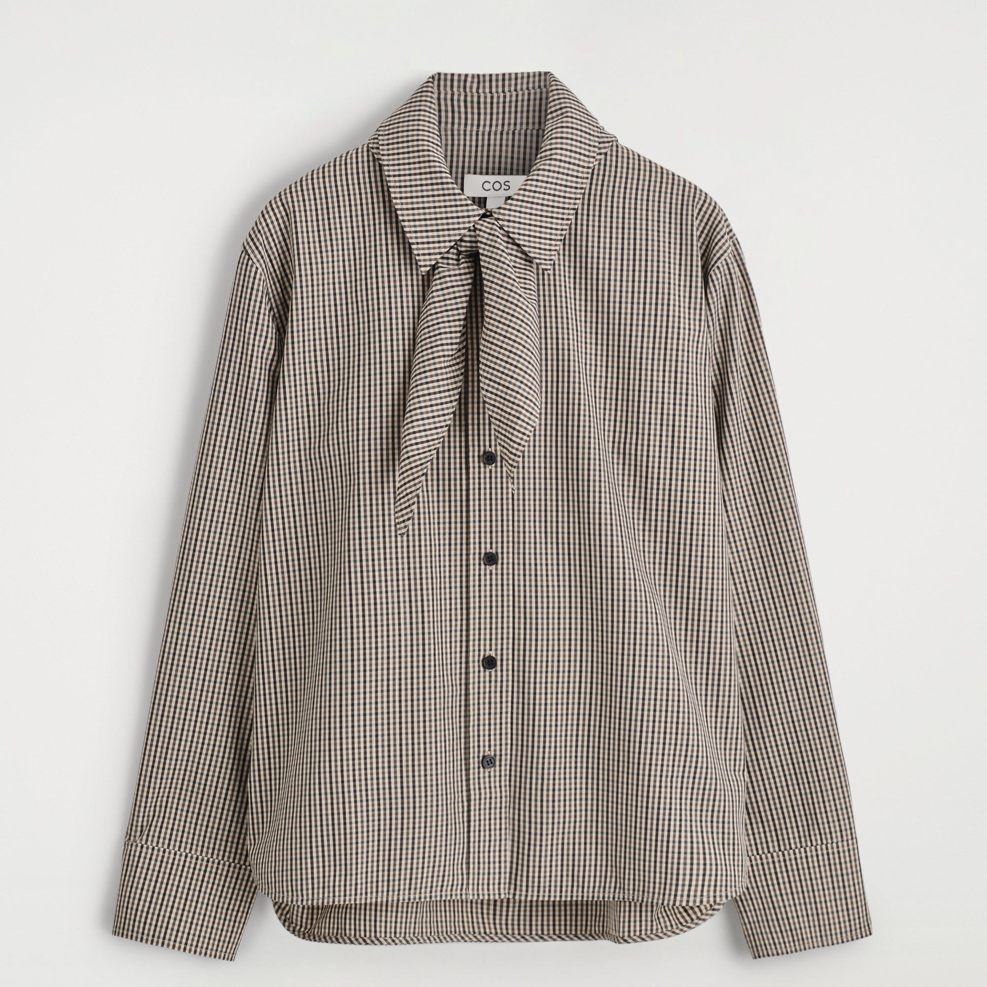 Checked Scarf-Detail Shirt