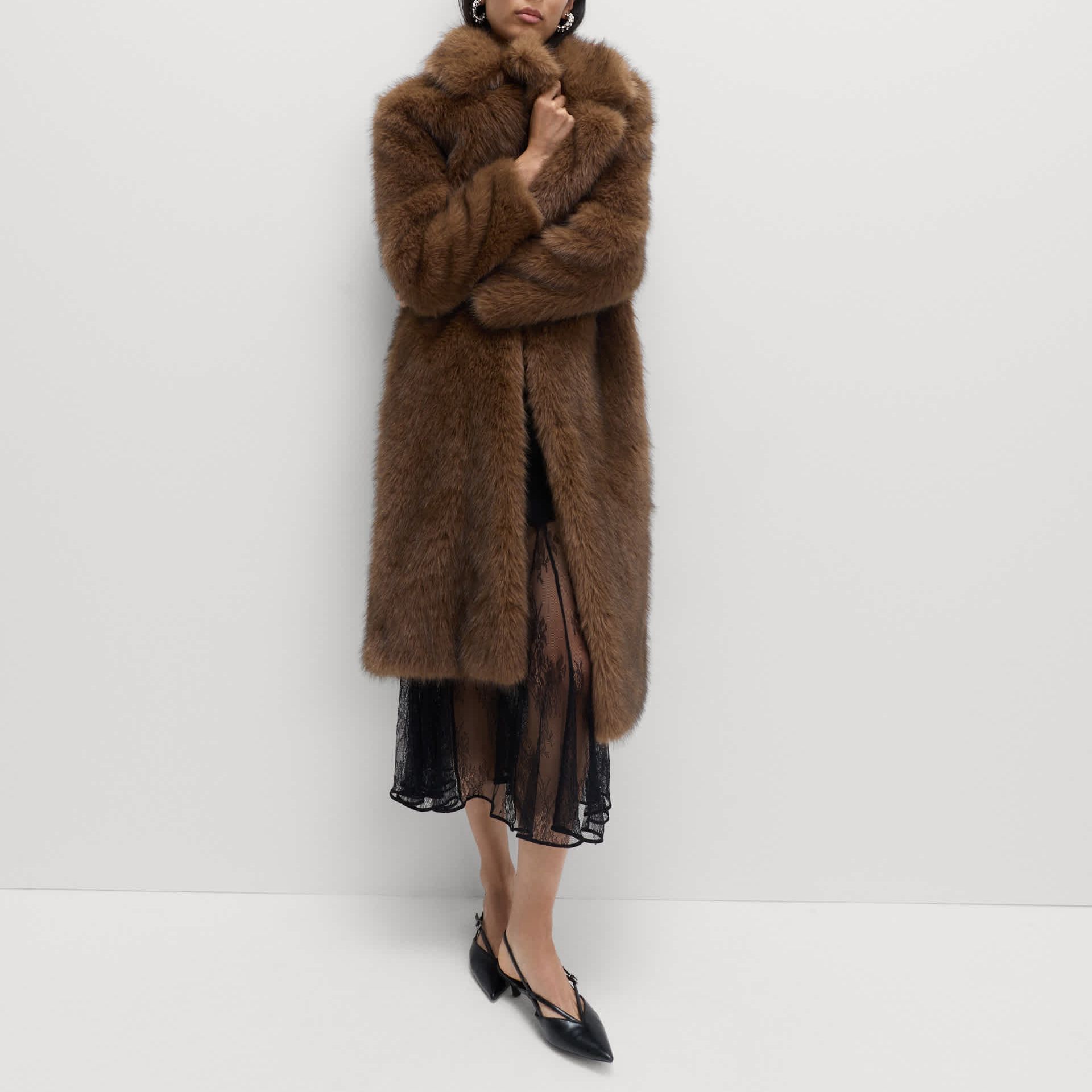 Faux Fur Single Breasted Longline Coat