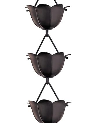 Monarch Rain Chains 18022 Aluminum Lotus, 8-1/2 Feet Length, Black Powder Coated