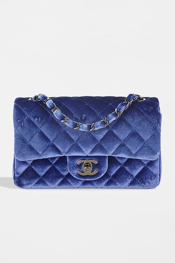 What Goes Around Comes Around Chanel Navy Velvet Rectangular Flap Mini Bag