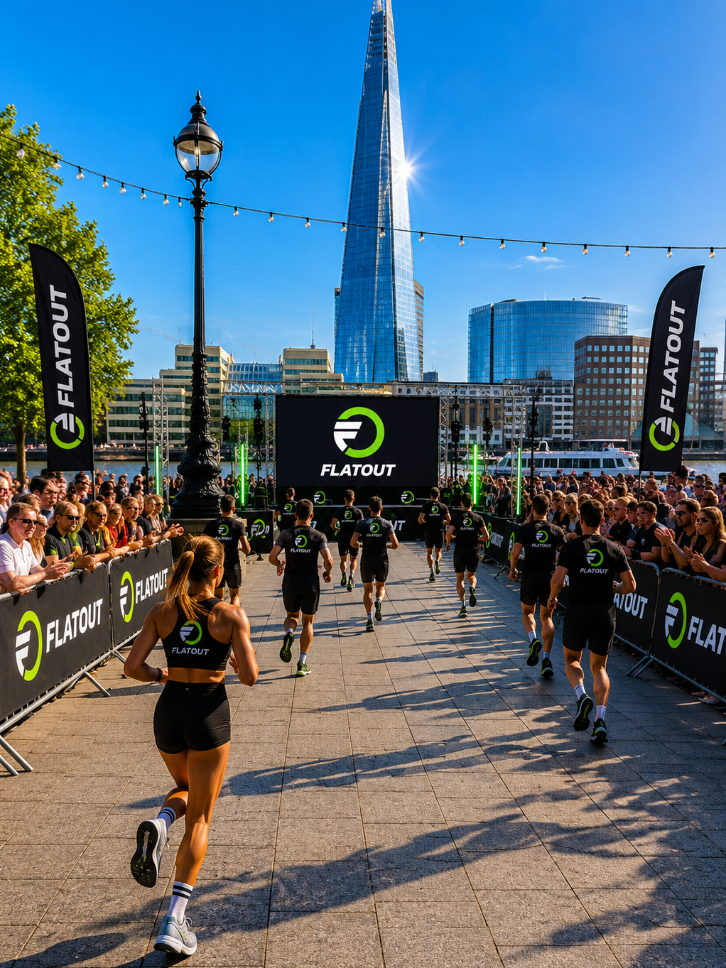 an ai rendering of what the competition will look like as the runners race to the ending point past spectators on London's Southbank opposite the Shard