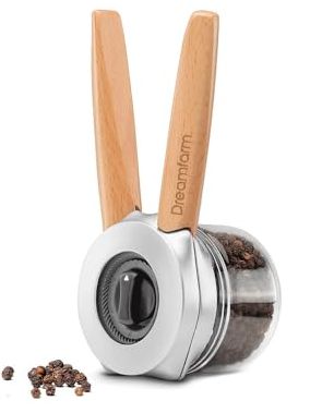 Dreamfarm Ortwo Original Ergonomic 1-Or-2-Handed Re-Fillable Pepper, Spice, Seed, Coffee Mill With 6 Grind Settings - 2oz Beechwood