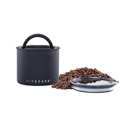 Planetary Design Airscape&reg; Stainless Steel Coffee Canister | Food Storage Container | Us Patented Inner Plunger Lid Removes Excess Oxygen | Don't Buy Airtight, Buy Air-Less (small, Matte Black)