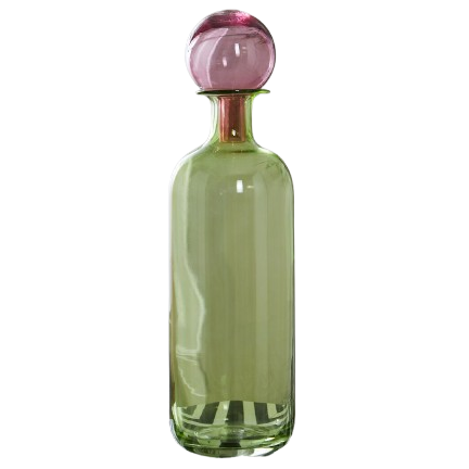 Apothecary Bottle Vase in Green/pink on white background