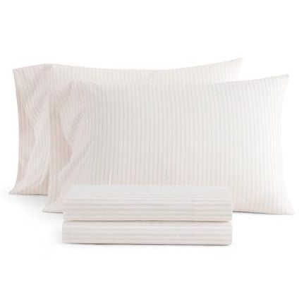 Martha Stewart - Queen Size Sheets Set, Crisp &amp;amp; Tailored Cooling Sheets With a Smooth Cotton Percale Lightweight Feel - Bed Sheets With Matching Pillowcases &amp;amp; Fitted Sheet (ticking Stripe Pink)