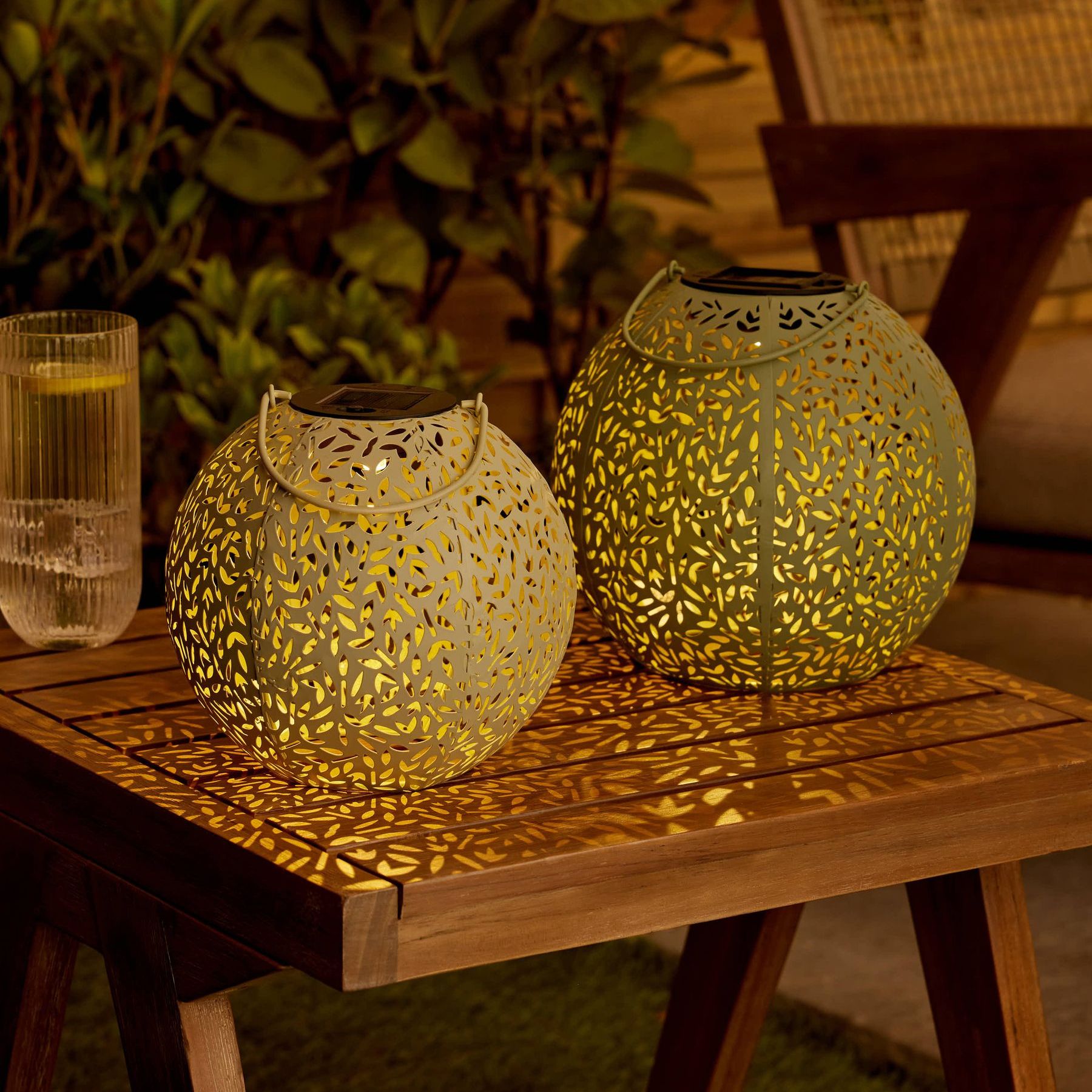 Sage Green Set of 2 Solar Filigree Lanterns
