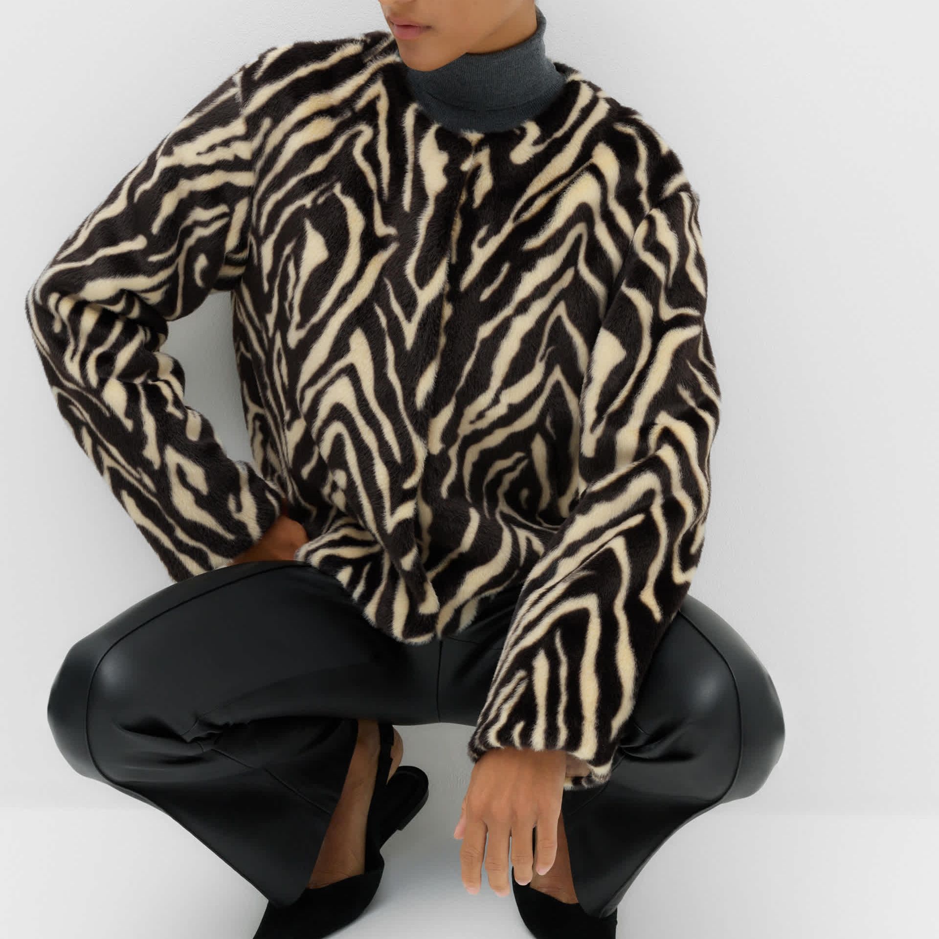 Faux Fur Zebra Print Short Jacket