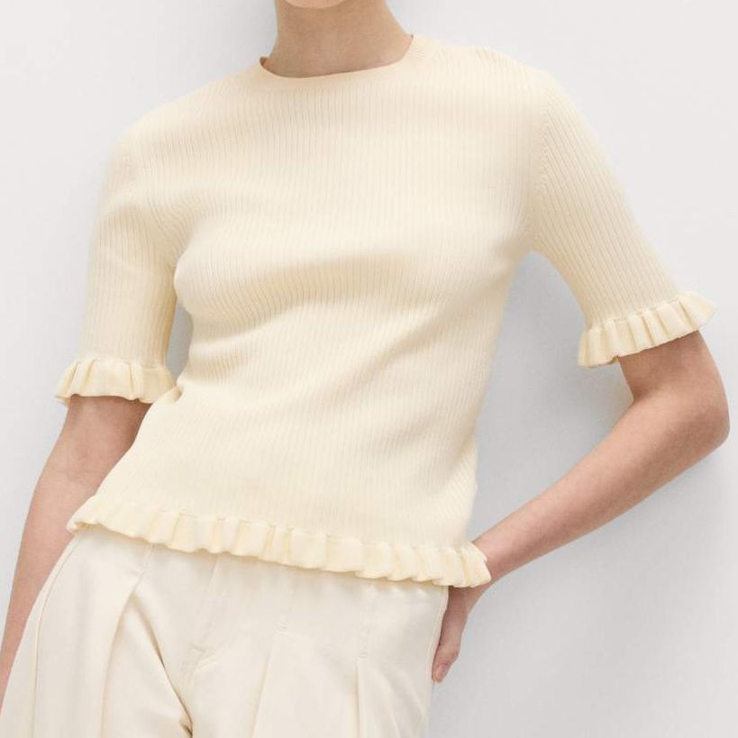 Ribbed Frill Detail Knitted Top