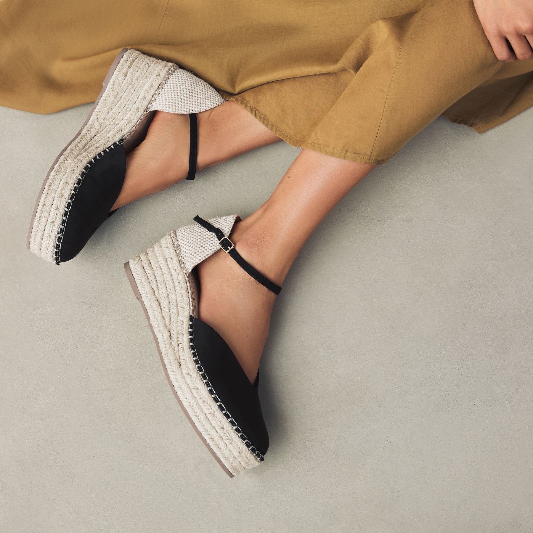 Black Standard/wide Fit Closed Toe Platform Espadrille Wedges - Size 3 Eu 35.5