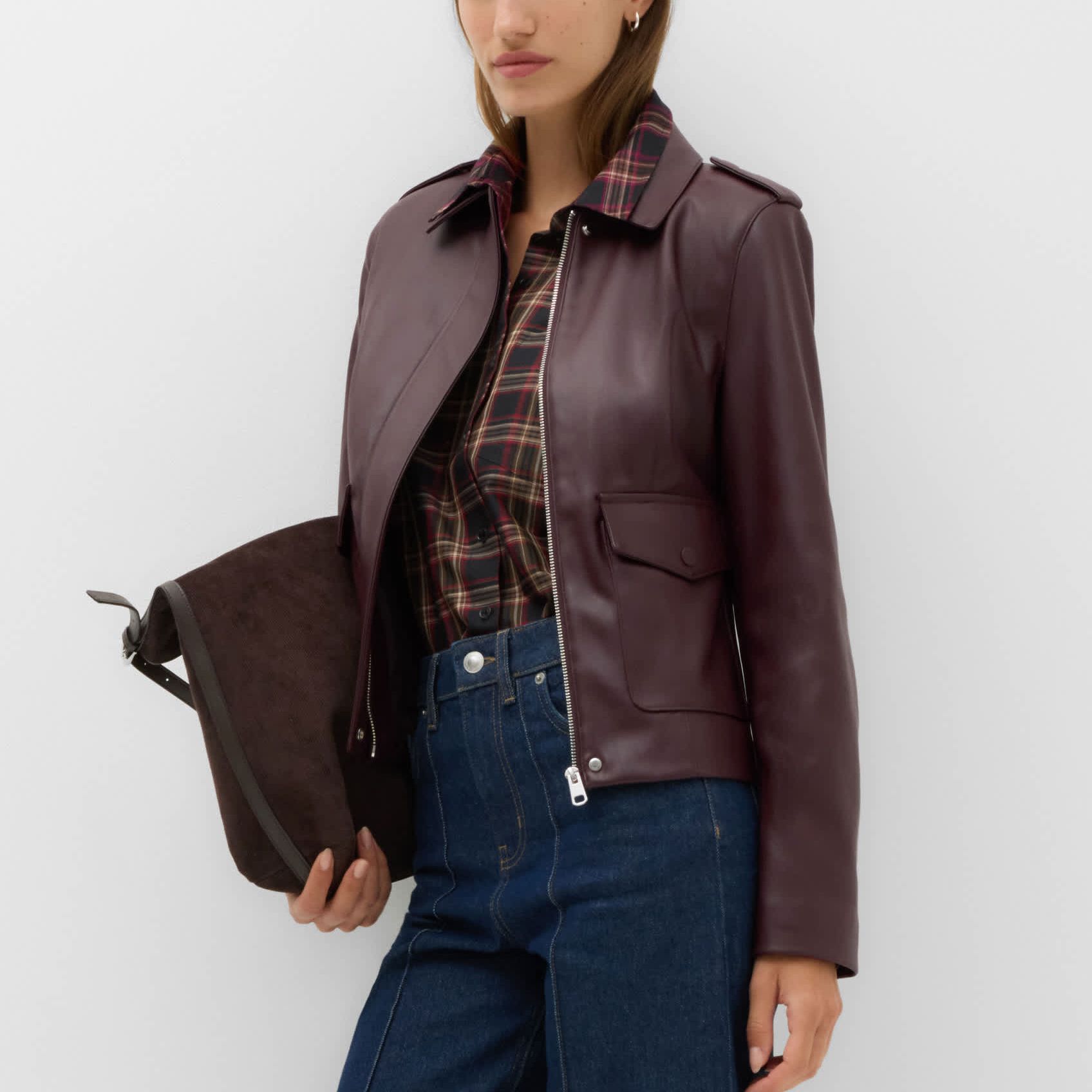 Faux Leather Harrington Jacket
